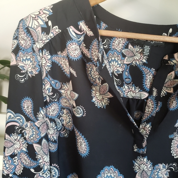 Jasmine & Juliana Paisley Print Long Sleeve Popover Blouse Size Medium - Picture 2 of 7